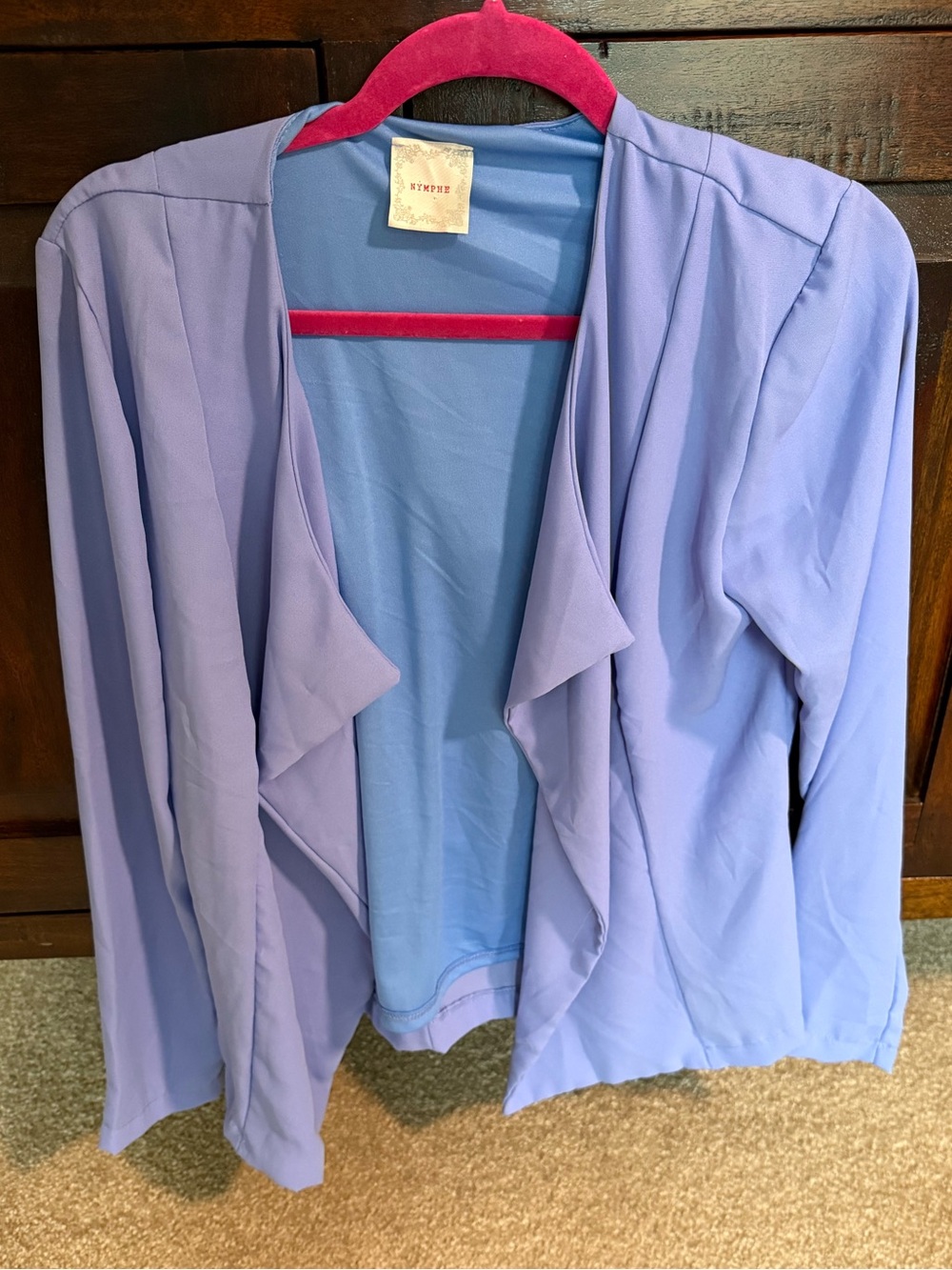 Nymphe Periwinkle Purple Open Front Draped Jacket Blazer Size Medium